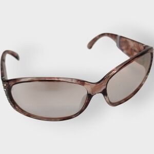 NEW‎ Bebe Pink Marble Rhinestone Sunglasses Womens Brown Lens Y2K Wrap Frame